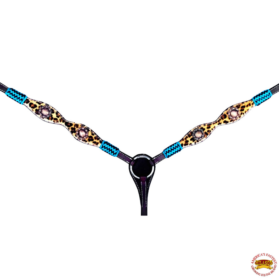 HILASON Western Horse Headstall Breast CollarAmerican Leather Leopard | Collar Tack Set for Horses
