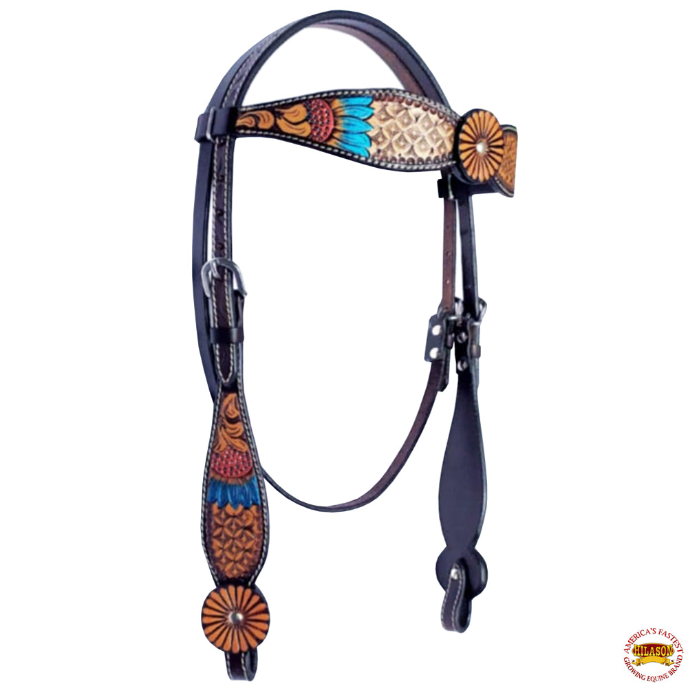 HILASON Western Horse Headstall Breast Collar Set American Leather Tan