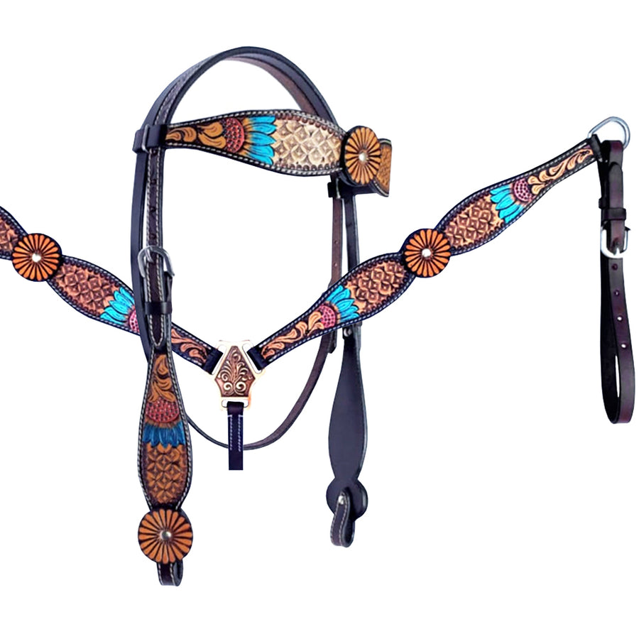 HILASON Western Horse Headstall Breast Collar Set American Leather Tan | Tack for Horses