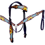 HILASON Western Horse Headstall Breast Collar Set American Leather Tan
