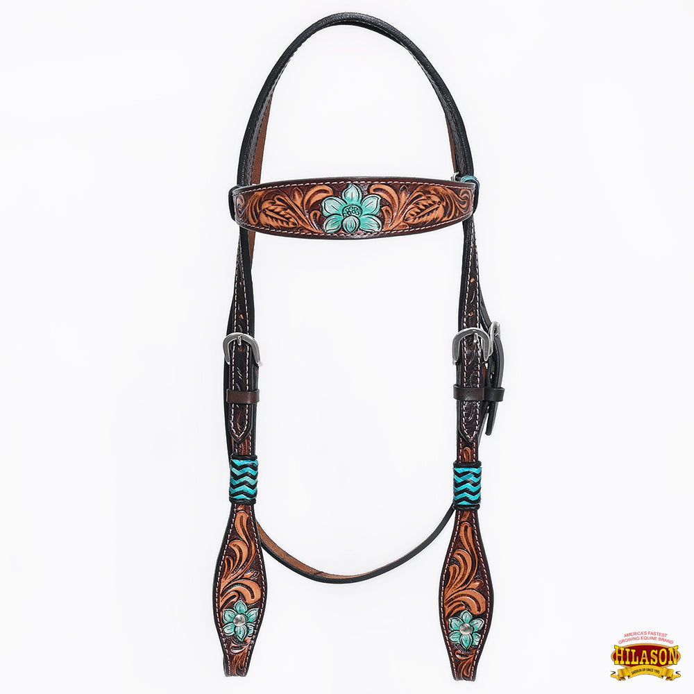 HILASON Western Horse Headstall Breast Collar Set American Leather FloralTan Dark Brown