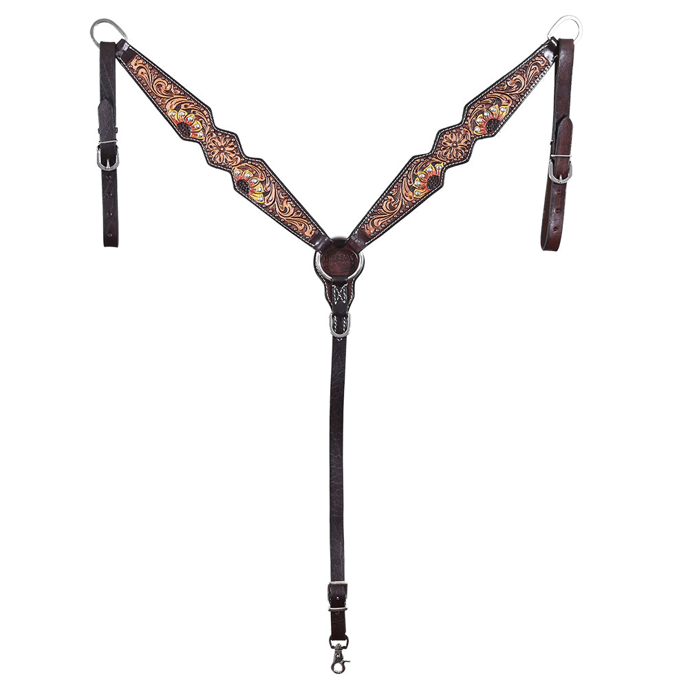 HILASON Western Horse Headstall Breast Collar Set American Leather Tan Dark Brown Sunflower
