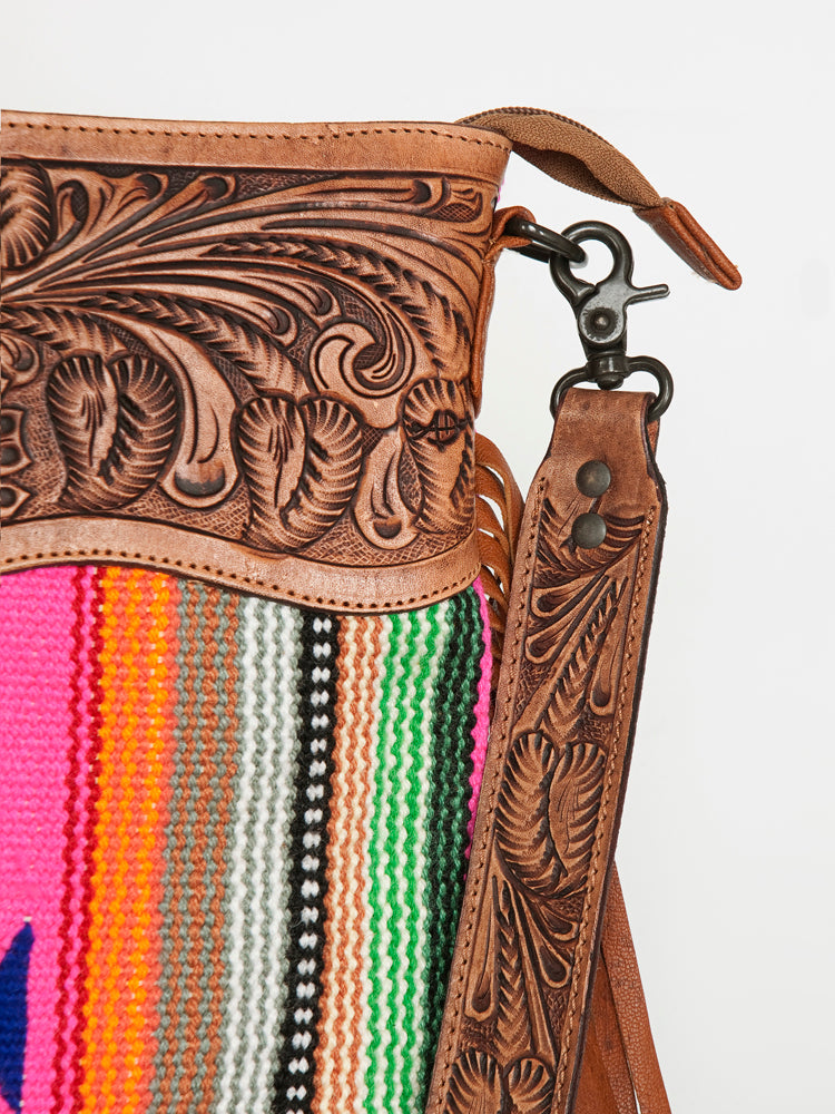 Ameran Darling Women's Crossbody Bag Western Hand Tooled Saddle Blanket Genuine Leather Handbag and Ladies Purse