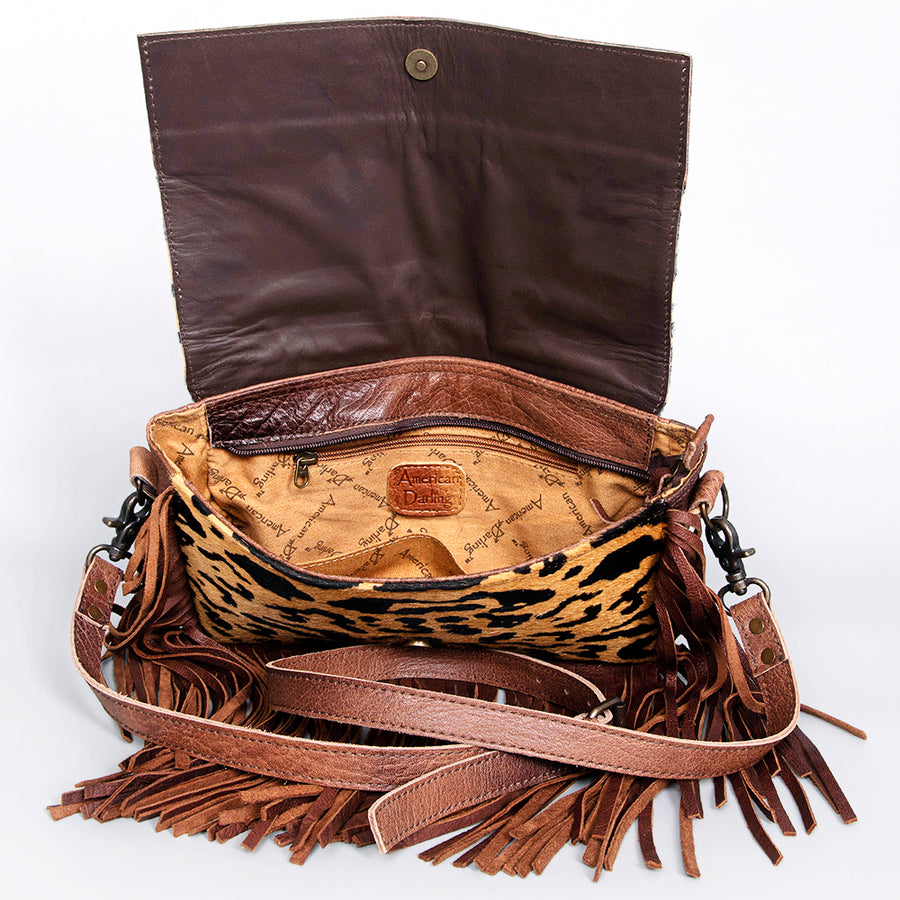 American Darling Small Cross body Bag Hand Tooled Floral Hair-On Cowhide Genuine Leather Fringed Purse with YKK Zipper