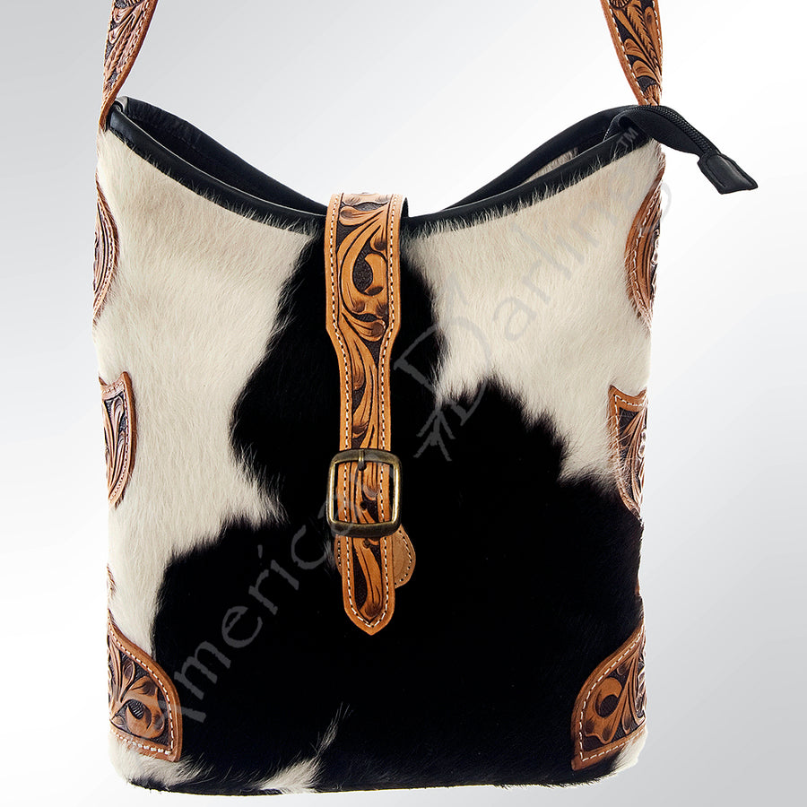 American Darling Hobo Bag Hand Tooled Floral Carved Hair-On Cowhide Genuine Leather Shoulder Purse with YKK Zipper