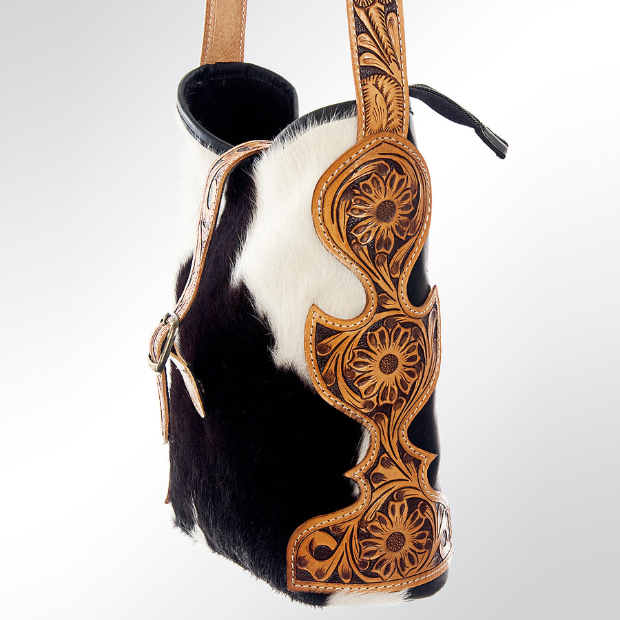 American Darling Hobo Bag Hand Tooled Floral Carved Hair-On Cowhide Genuine Leather Shoulder Purse with YKK Zipper