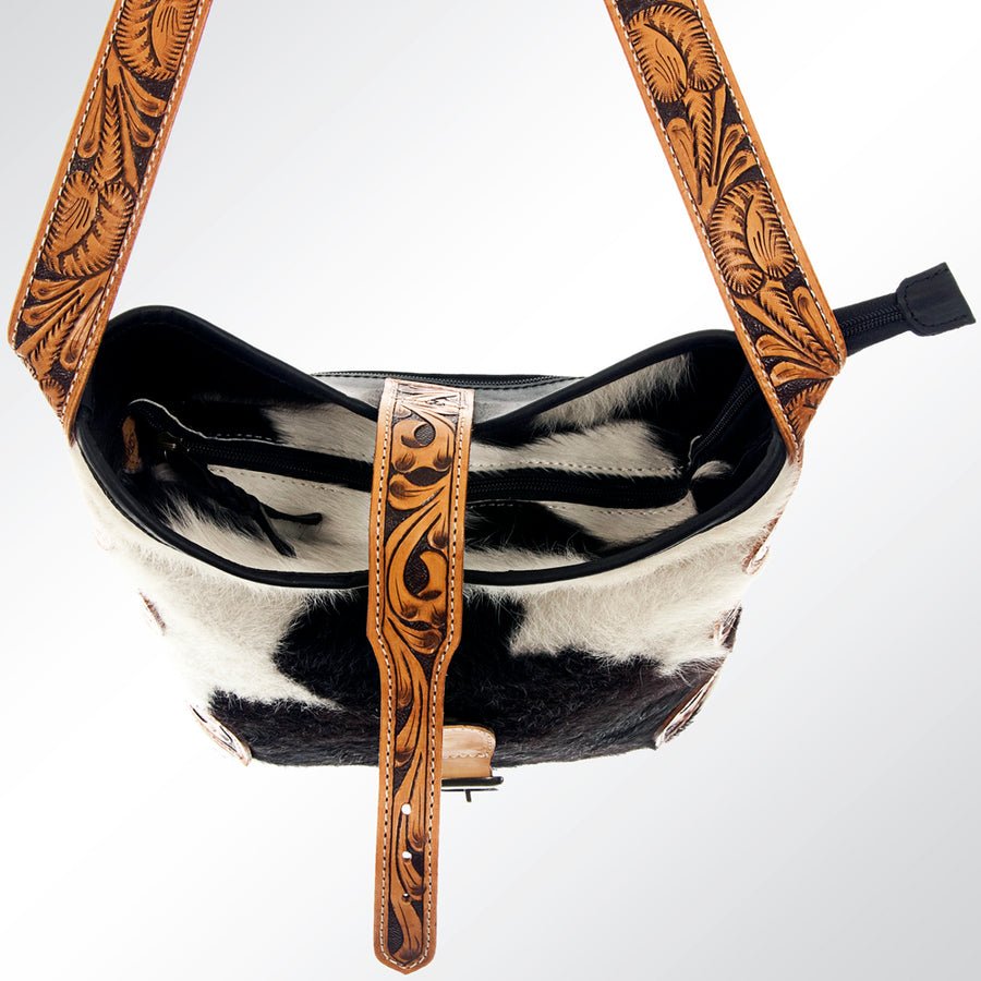 American Darling Hobo Bag Hand Tooled Floral Carved Hair-On Cowhide Genuine Leather Shoulder Purse with YKK Zipper