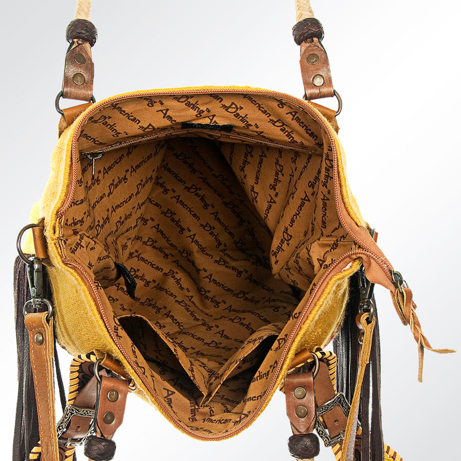 American Darling Tote Bag Hand Tooled Floral Carved Saddle Blanket Leather Handbag Fringes Braided YKK Zipper