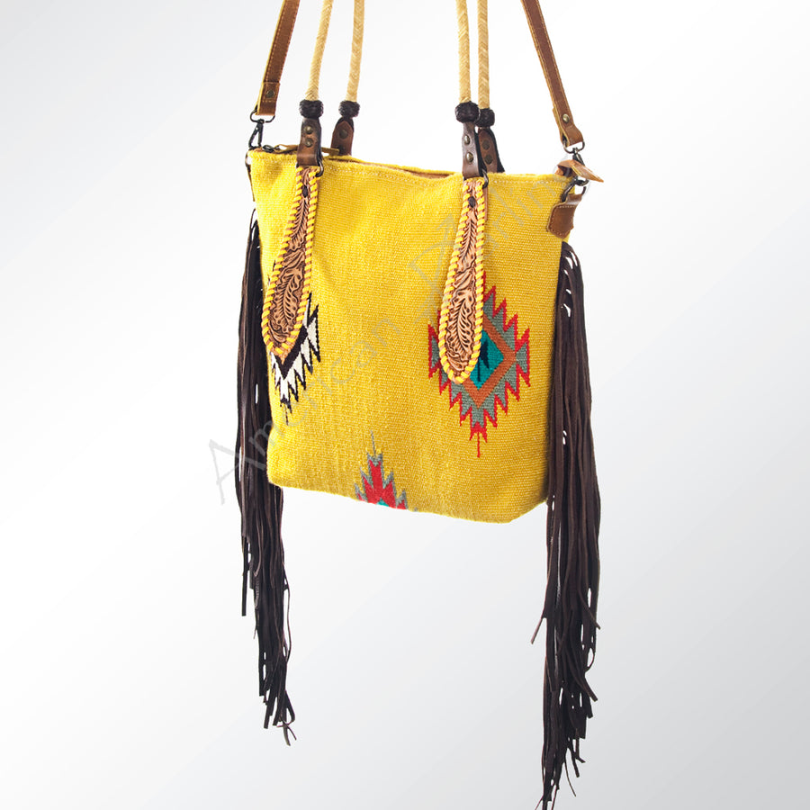 American Darling Tote Bag Hand Tooled Saddle Blanket Leather Handbag Fringes Braided YKK Zipper