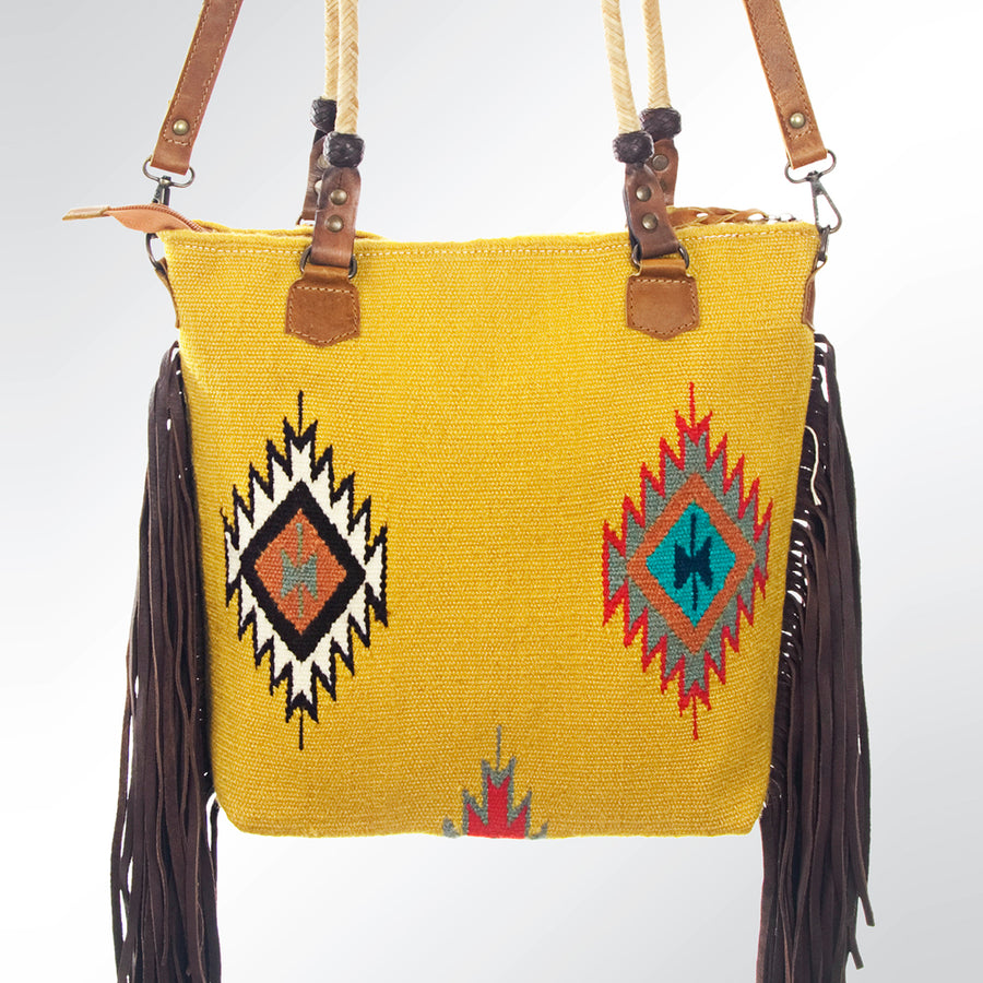 American Darling Tote Bag Hand Tooled Saddle Blanket Leather Handbag Fringes Braided YKK Zipper