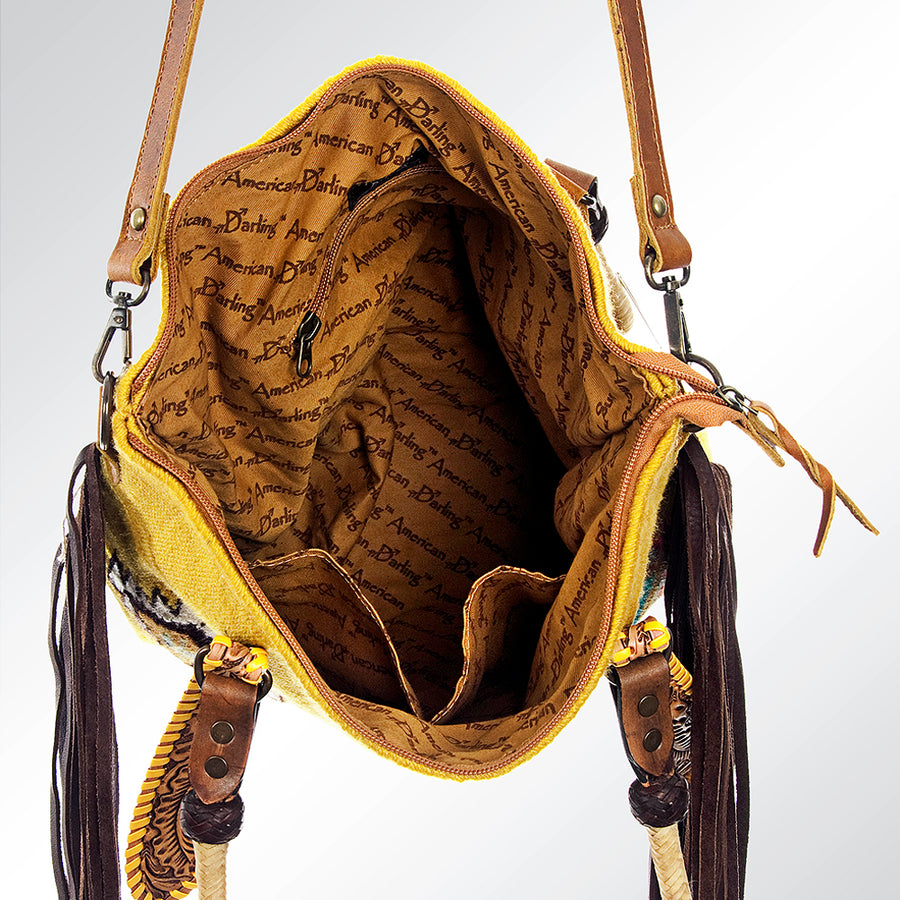 American Darling Tote Bag Hand Tooled Saddle Blanket Leather Handbag Fringes Braided YKK Zipper
