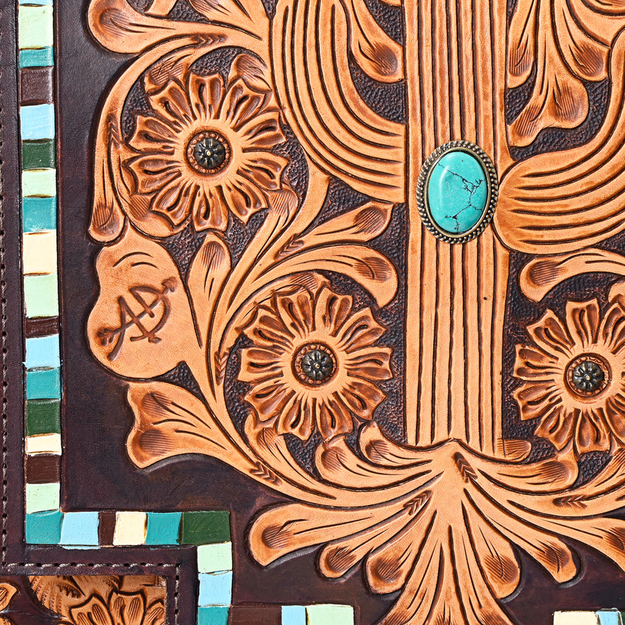 American Darling Messenger Bag Hand Tooled Floral Carved Genuine Leather Western Purse with Fringes and YKK Zipper