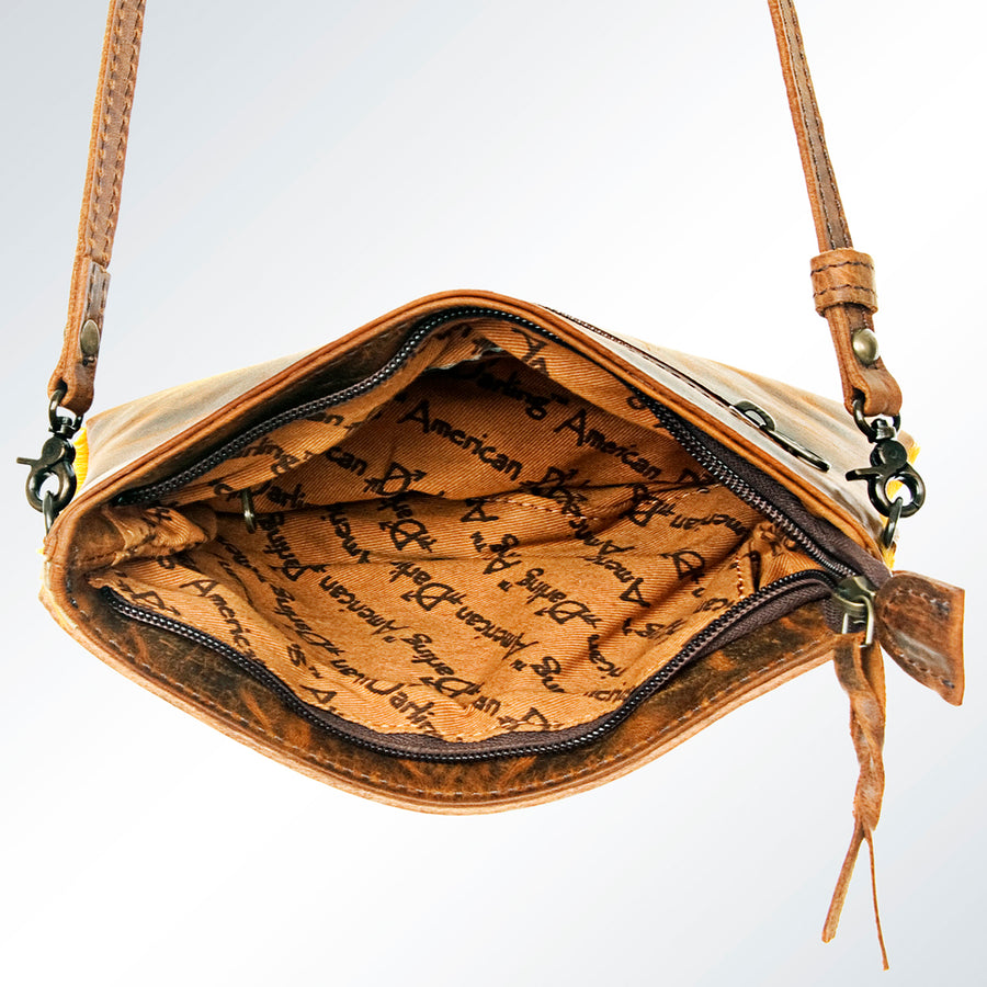 American Darling Wallet Bag Hand Tooled Floral Carved Hair-On Cowhide Genuine Leather Purse with YKK Zipper