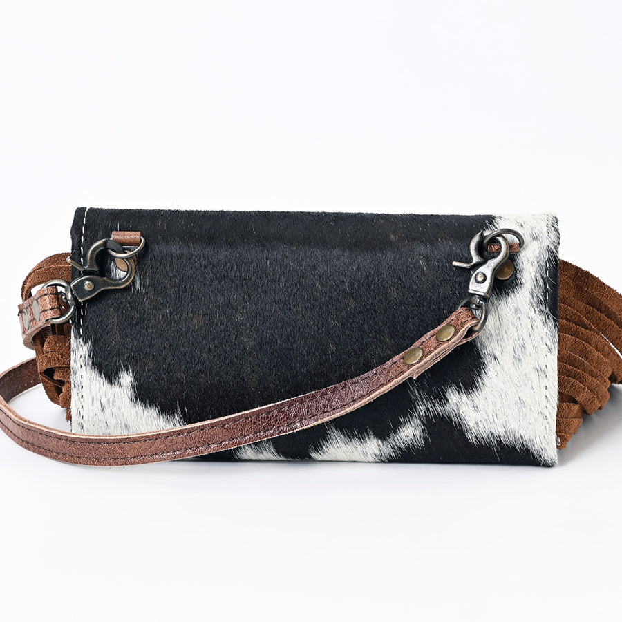 American Darling Wallet Bag Hair-On Cowhide Genuine Leather Western Purse Rivetted with Fringes and YKK Zipper