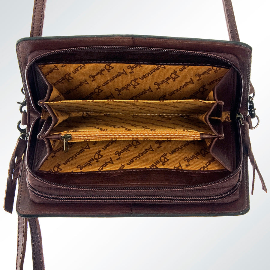 American Darling Organiser Bag Hand Tooled Floral Carved Genuine Leather Western Wallet Sunflower with YKK Zipper
