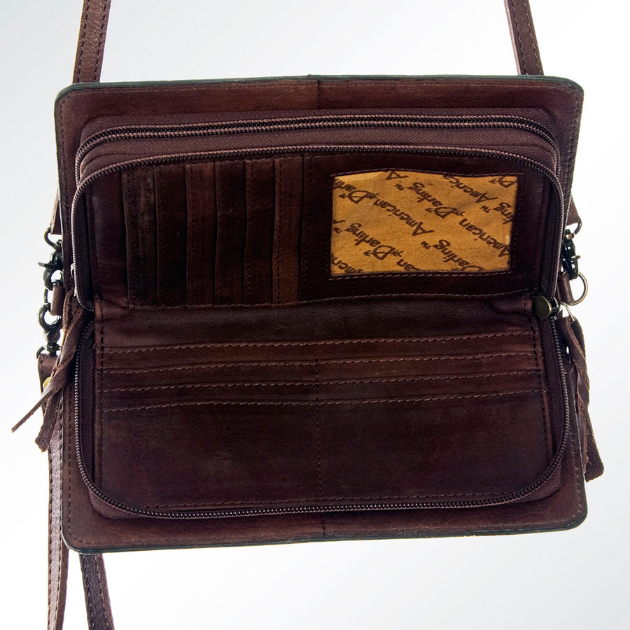 American Darling Organiser Bag Hand Tooled Floral Carved Genuine Leather Western Wallet Sunflower with YKK Zipper