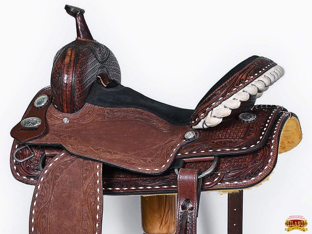 Hilason Western Horse Trail Barrel Racing American Leather Saddle Dark Brown
