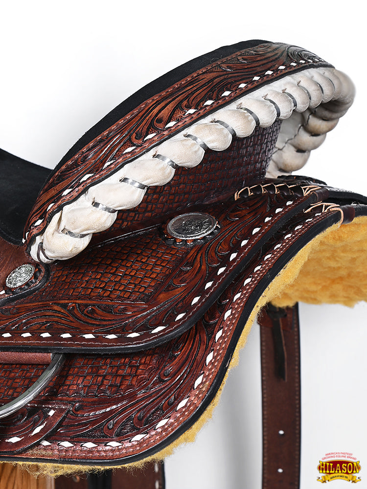 Hilason Western Horse Trail Barrel Racing American Leather Saddle Dark Brown