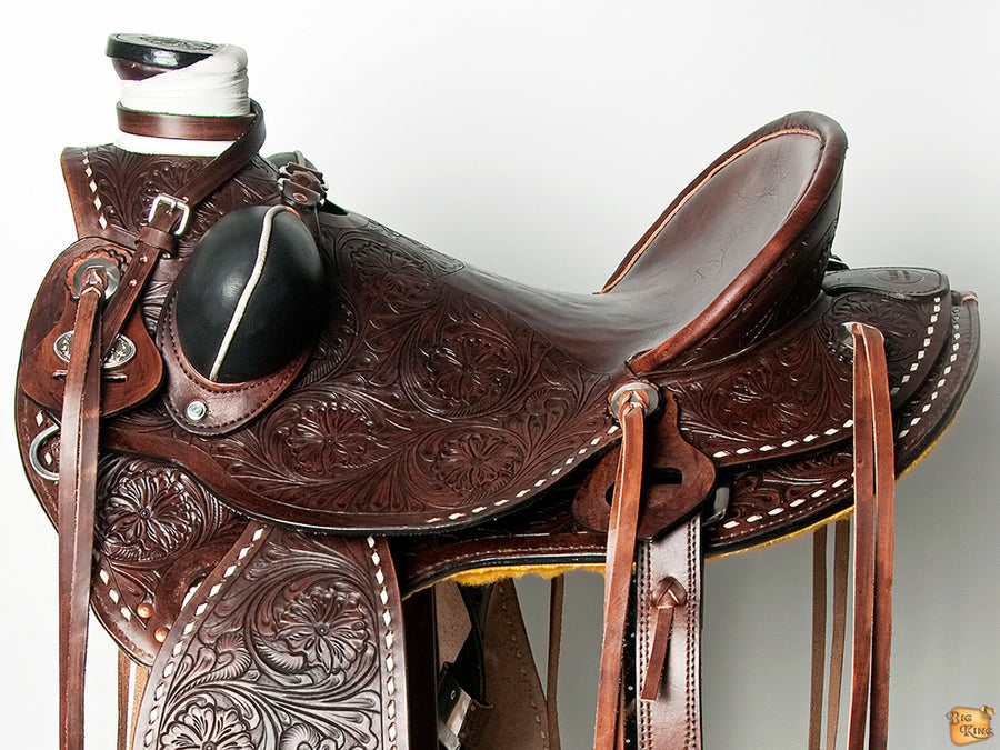 HILASON Western Horse Wade Saddle American Leather Trail Barrel Dark Brown | Hand Tooled & Roping For Horses