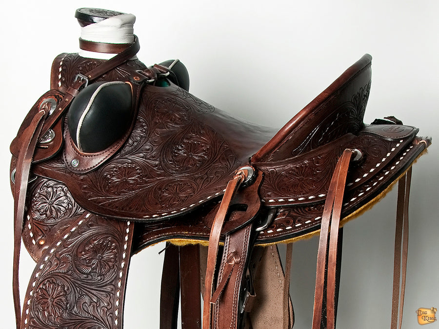 HILASON Western Horse Wade Saddle American Leather Trail Barrel Dark Brown | Hand Tooled & Roping For Horses