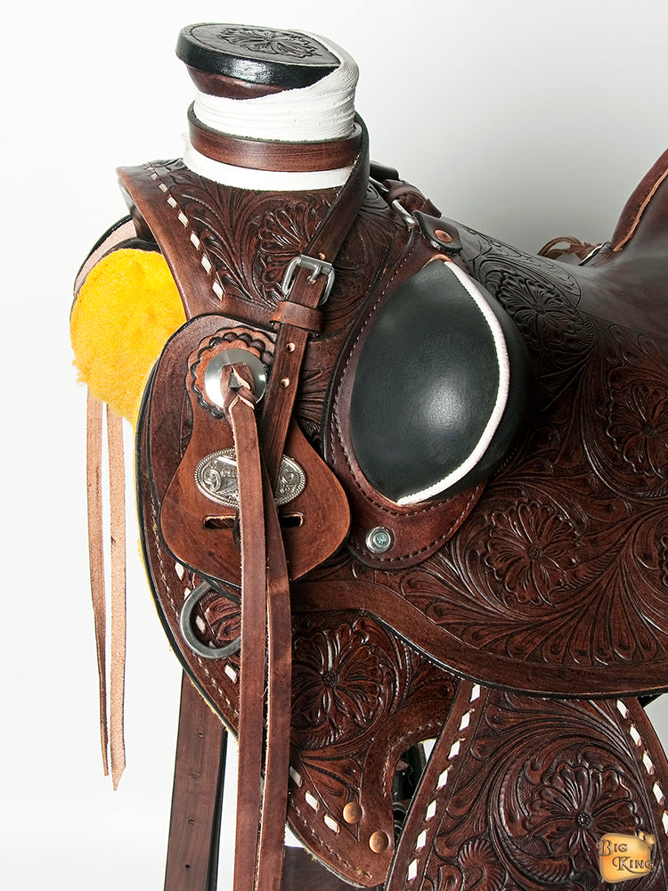 HILASON Western Horse Wade Saddle American Leather Trail Barrel Dark Brown | Hand Tooled & Roping For Horses