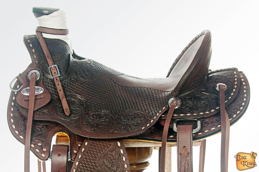 HILASON Western Horse Wade Saddle American Leather Ranch Roping Dark Brown | Hand Tooled & For Horses