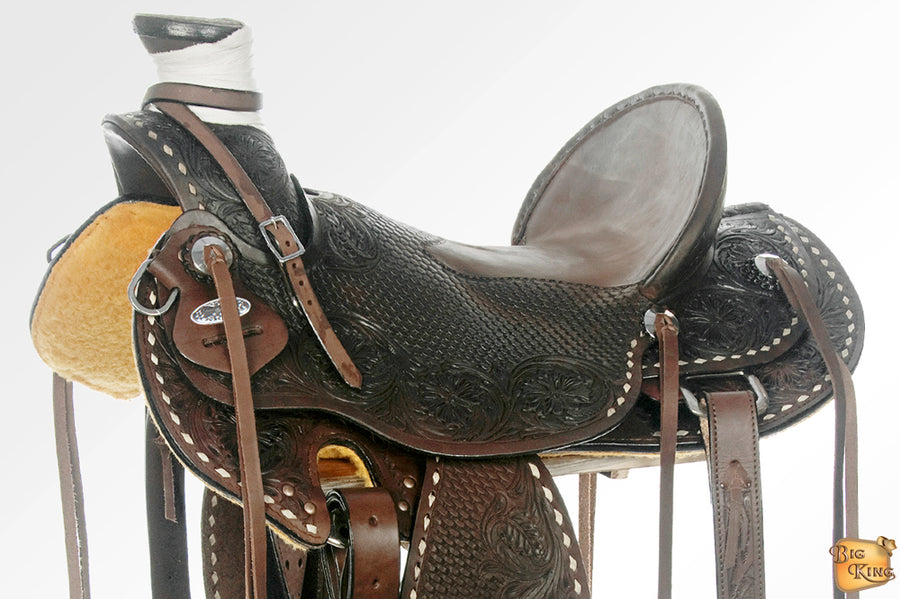 HILASON Western Horse Wade Saddle American Leather Ranch Roping Dark Brown | Hand Tooled & For Horses