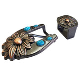 3/4 In Hilason Western Floral Belt Buckle & Keeper Antique Copper Finishing Turquoise Stone Concho Tack Headstall