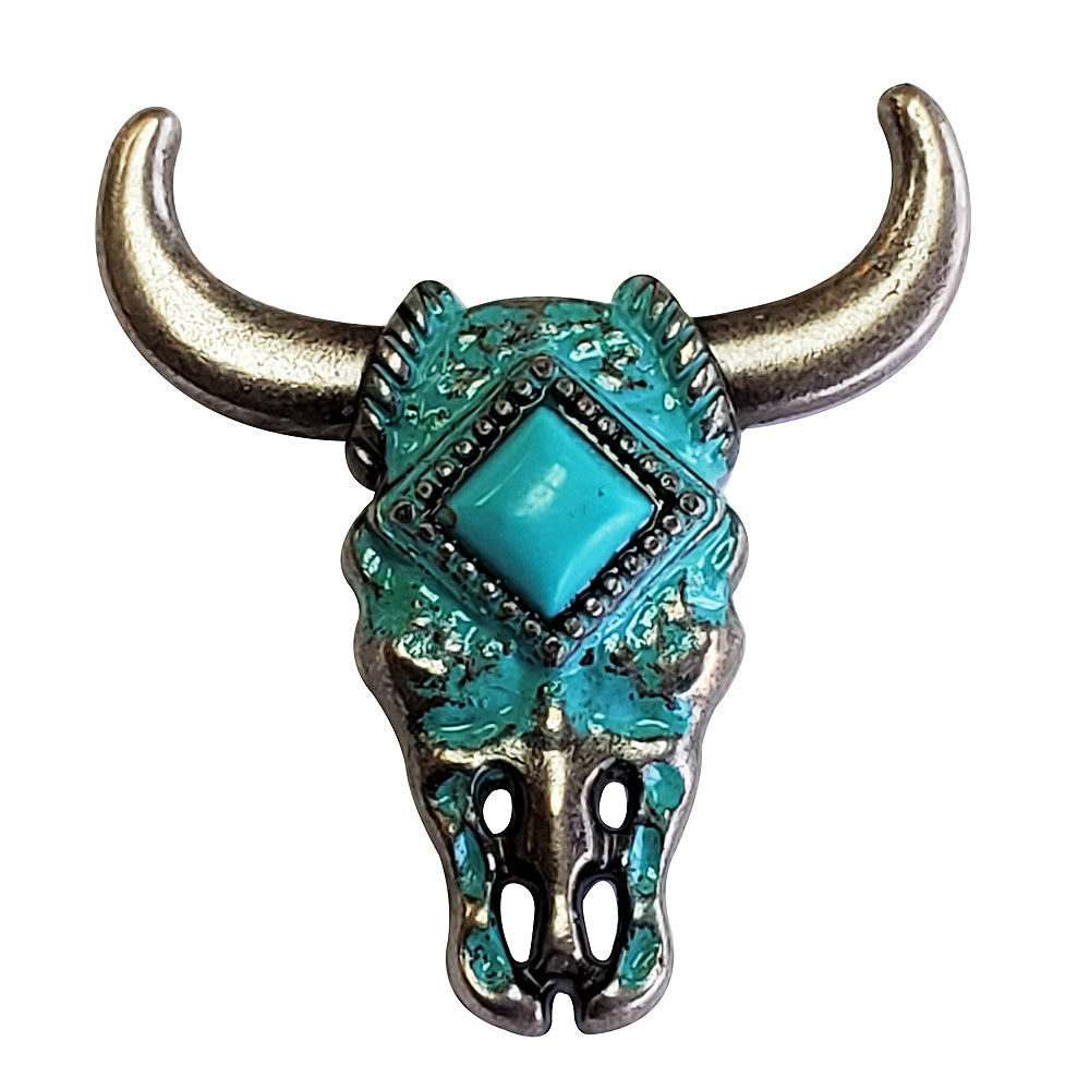 1 1/2" Hilason Western Horse Concho Antique Nickel With Turquoise Steer Head