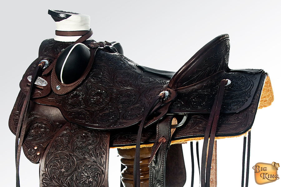 HILASON Western Horse Wade Saddle American Leather Ranch Roping Dark Brown | Hand Tooled & For Horses