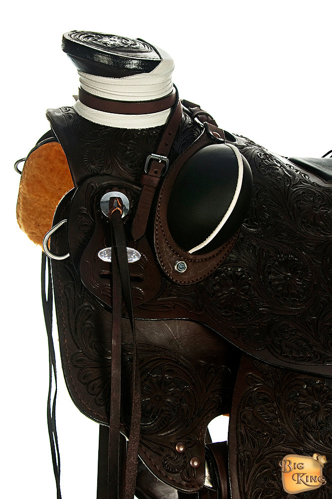 HILASON Western Horse Wade Saddle American Leather Ranch Roping Dark Brown | Hand Tooled & For Horses