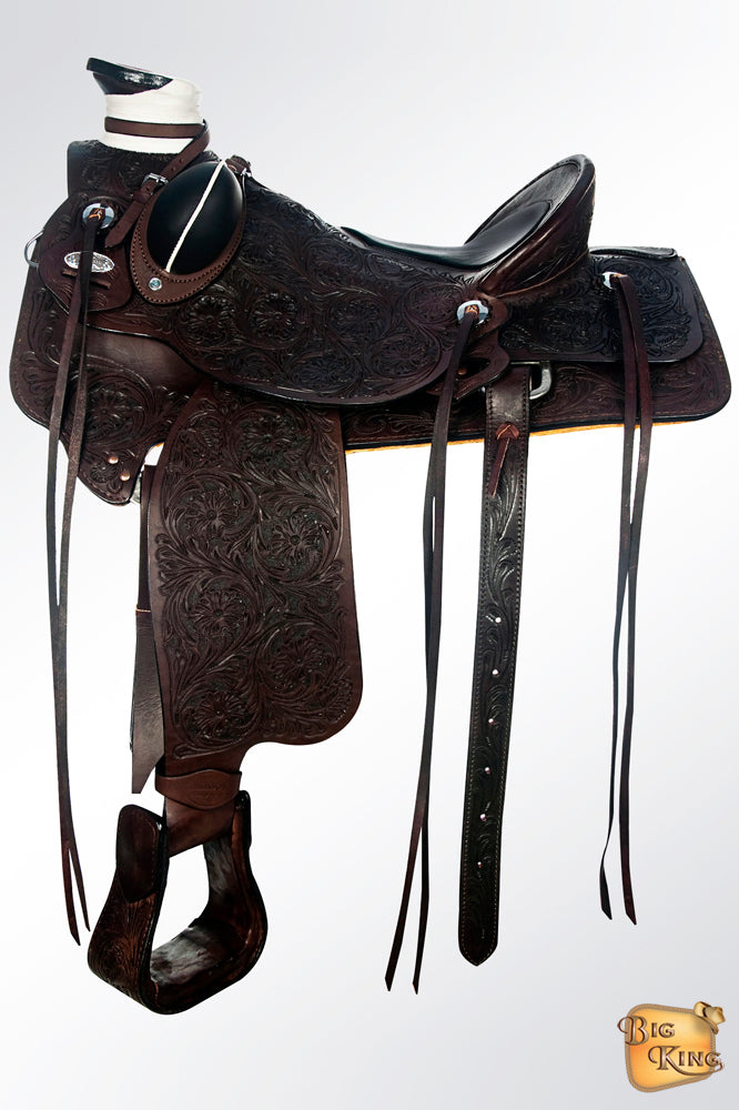 HILASON Western Horse Wade Saddle American Leather Ranch Roping Dark Brown | Hand Tooled & For Horses
