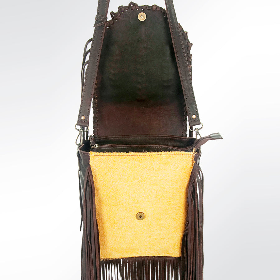 American Darling Cross body Bag Braided Hair-On Cowhide Genuine Leather Purse with Side Fringes and YKK Zipper