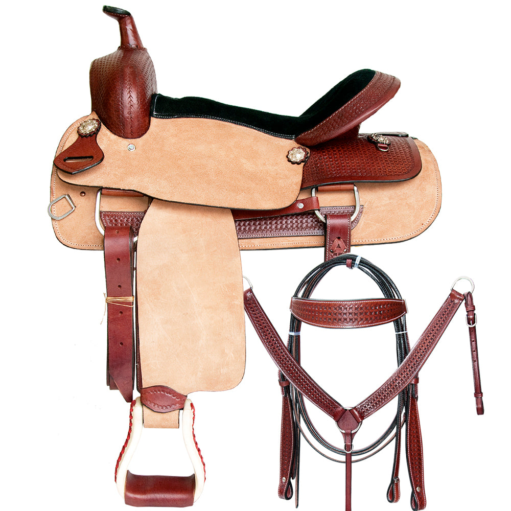 Comfytack Western Horse Ranch Roping Cowboy Saddle Leather Tack Set Brown/Tan