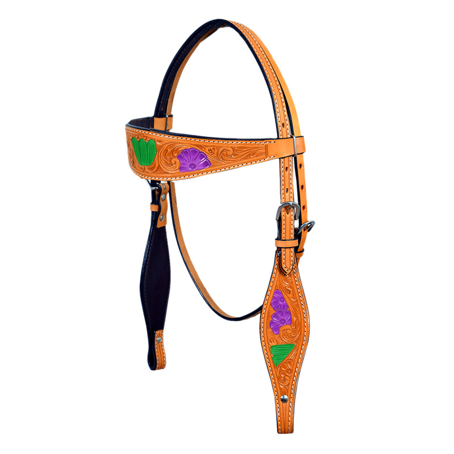 HILASON Western Horse Leather Headstall & Breast Collar Set Floral Cactus