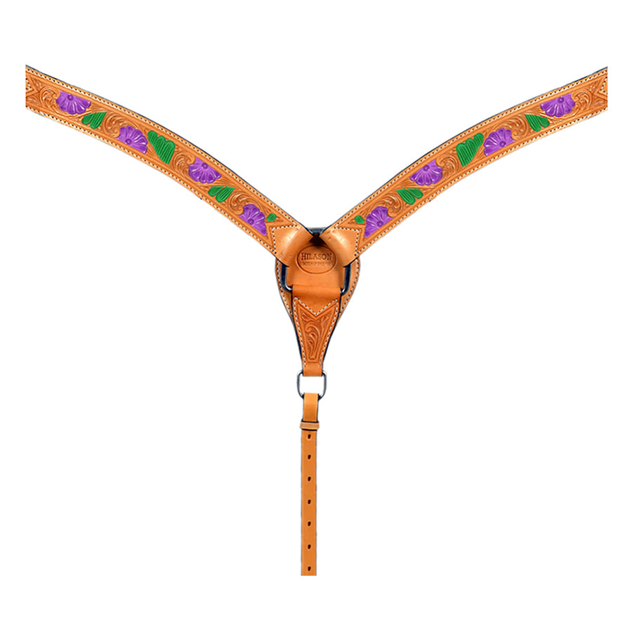HILASON Western Horse Leather Headstall & Breast Collar Set Floral Cactus