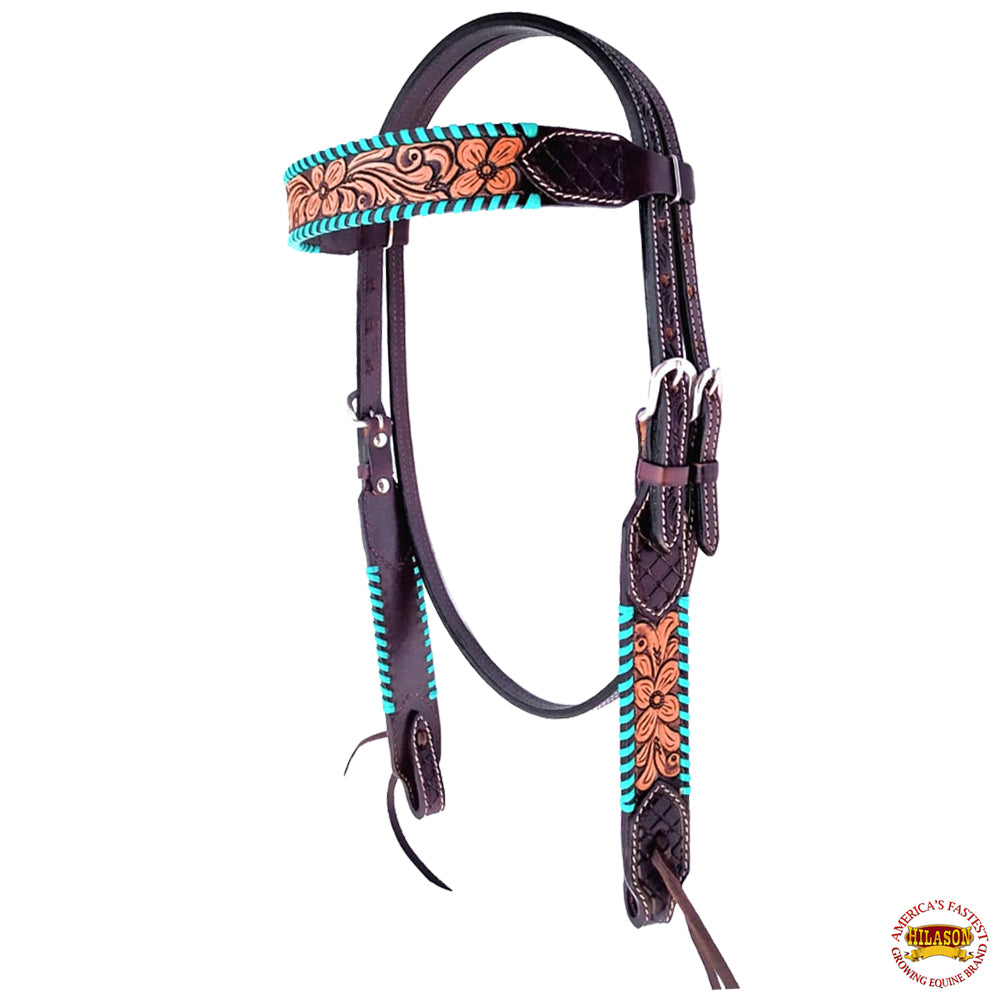 HILASON Floral Painted Beaded American Leather Horse Headstall Breast Collar