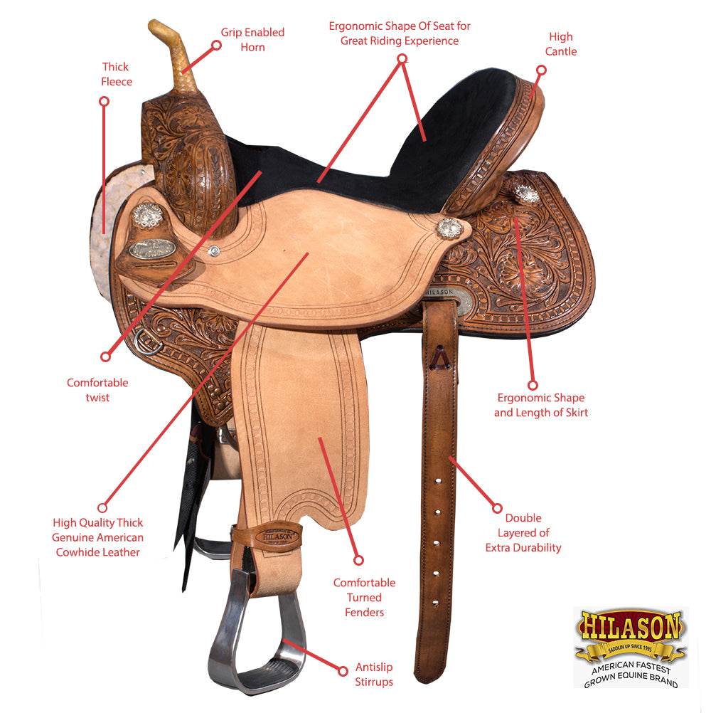 Western Horse Saddle American Leather Barrel Flex Tree Trail Hilason