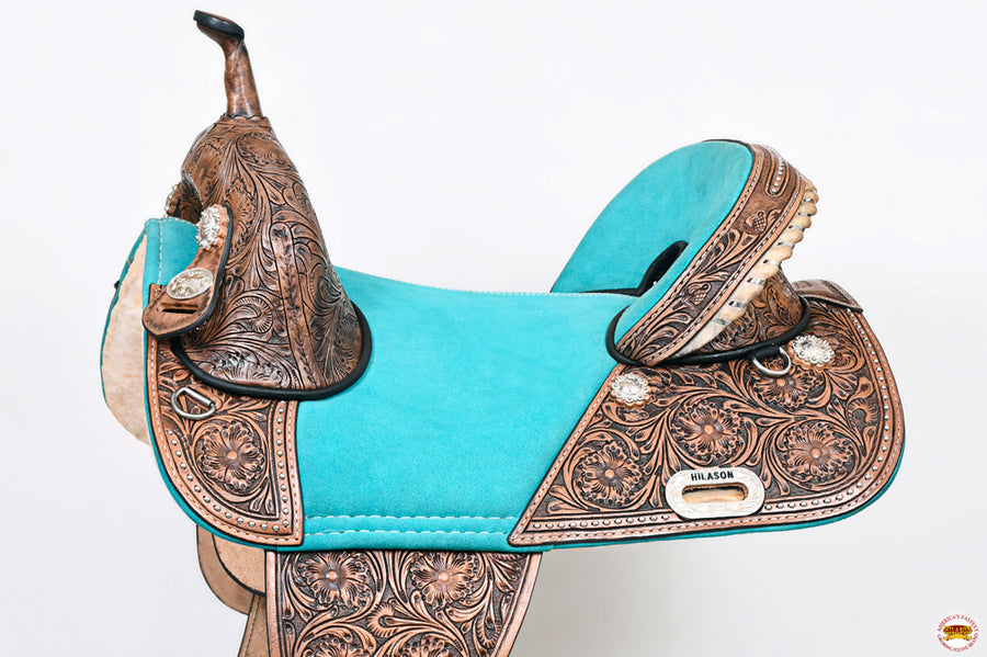 HILASON Western Horse Treeless Trail Barrel American Leather Saddle | for Horses