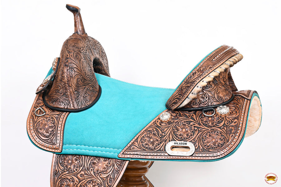 HILASON Western Horse Treeless Trail Barrel American Leather Saddle | for Horses