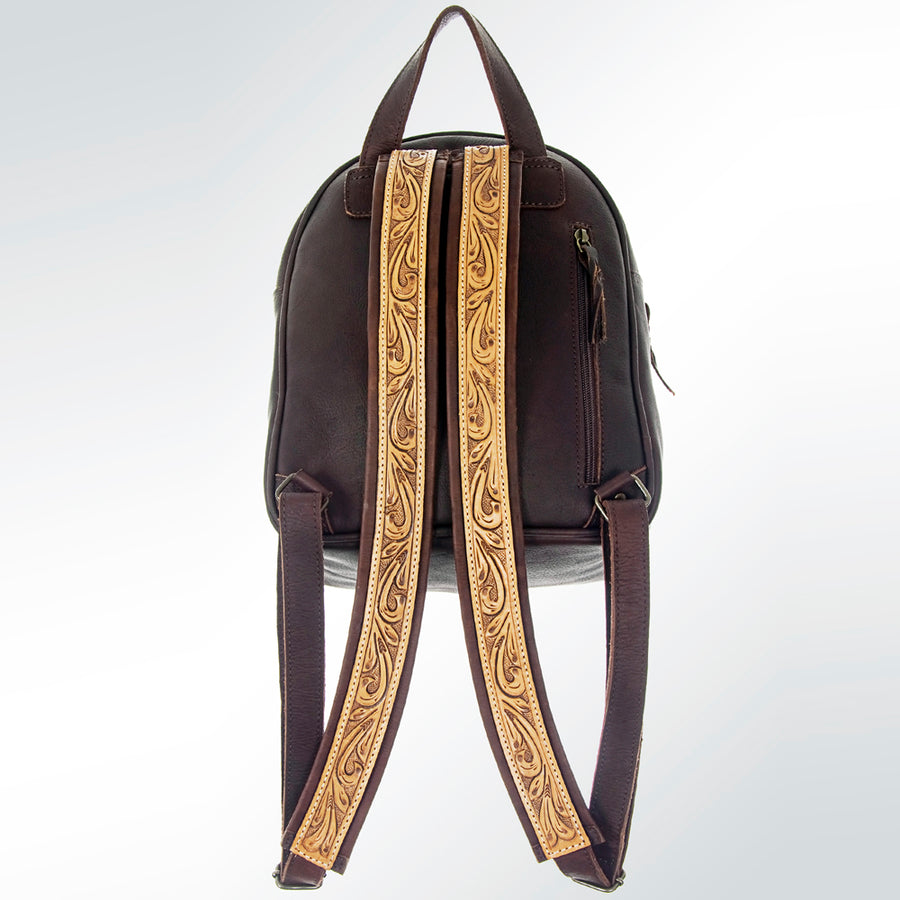 American Darling Backpack Hand Tooled Floral Carved Genuine Leather Western Rucksack Turquoise Concho YKK Zipper