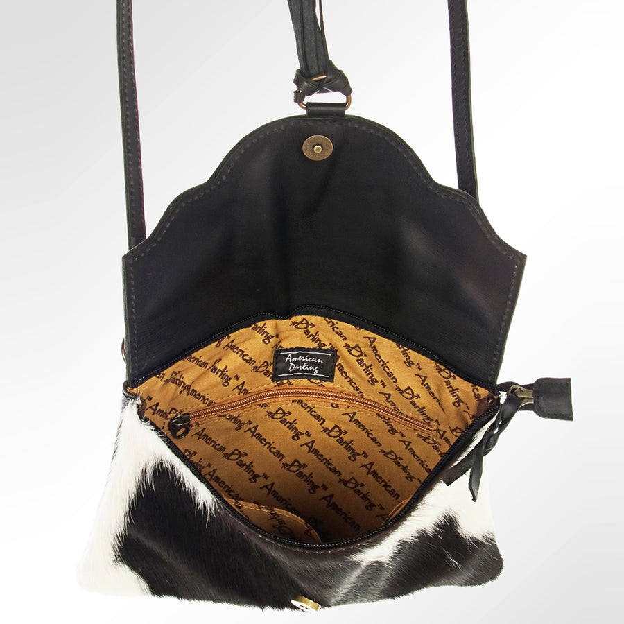 American Darling Wallet Bag Hand Tooled Floral Carved Hair-On Cowhide Genuine Leather Purse with YKK Zipper