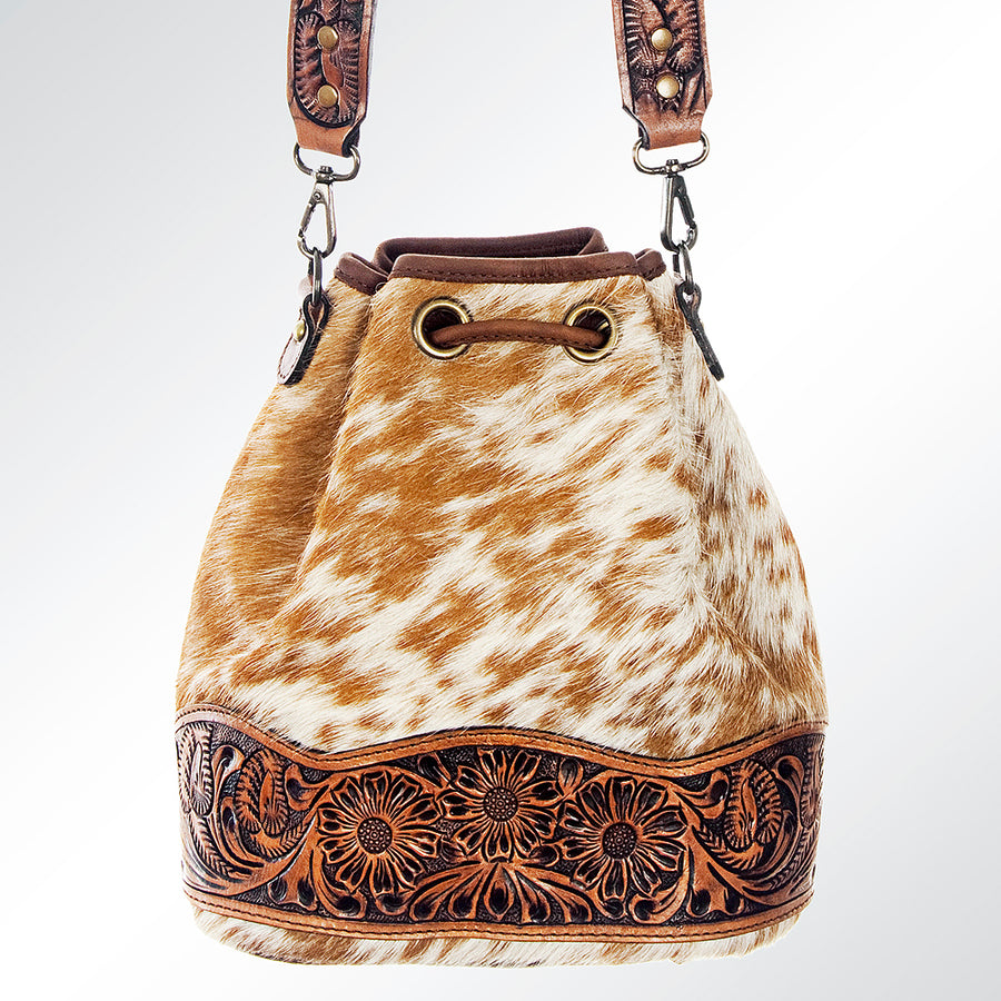 American Darling Bucket Bag Hand Tooled Floral Carved Hand Woven Saddle Blanket Leather Purse with YKK Zipper