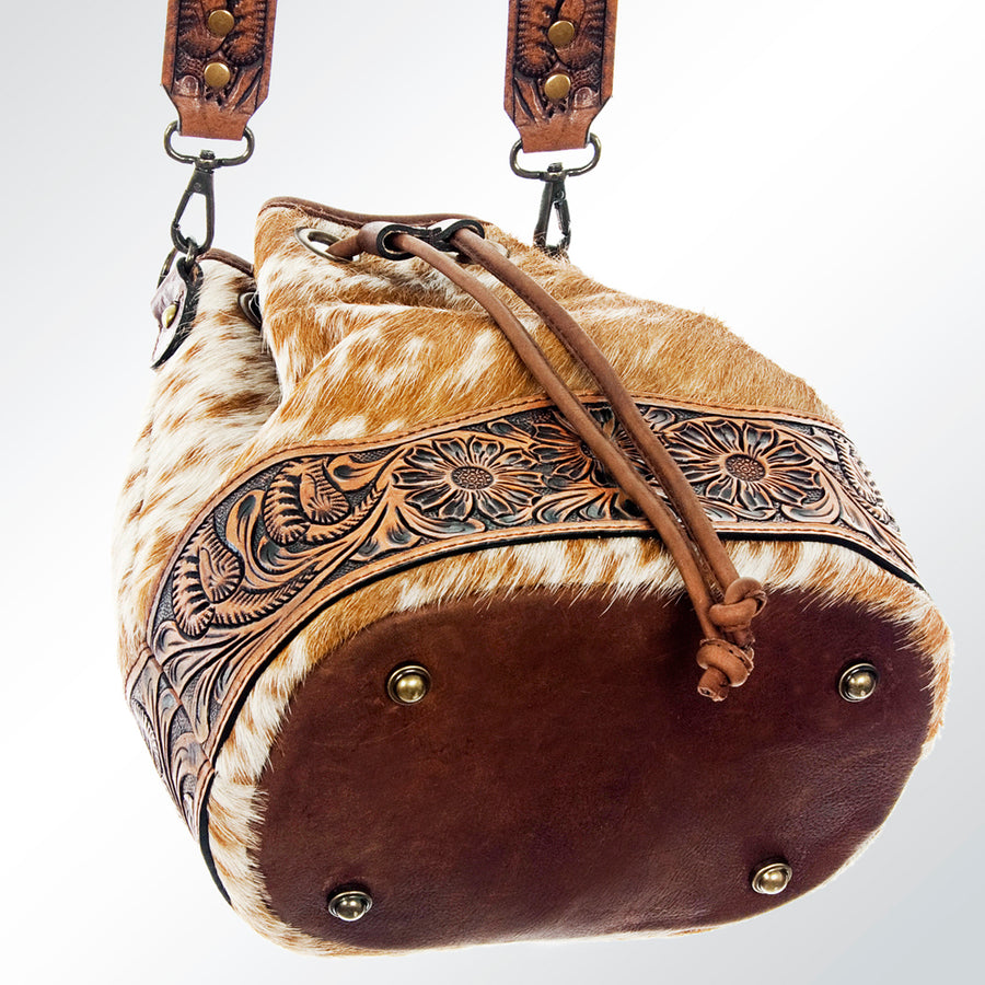 American Darling Bucket Bag Hand Tooled Floral Carved Hand Woven Saddle Blanket Leather Purse with YKK Zipper