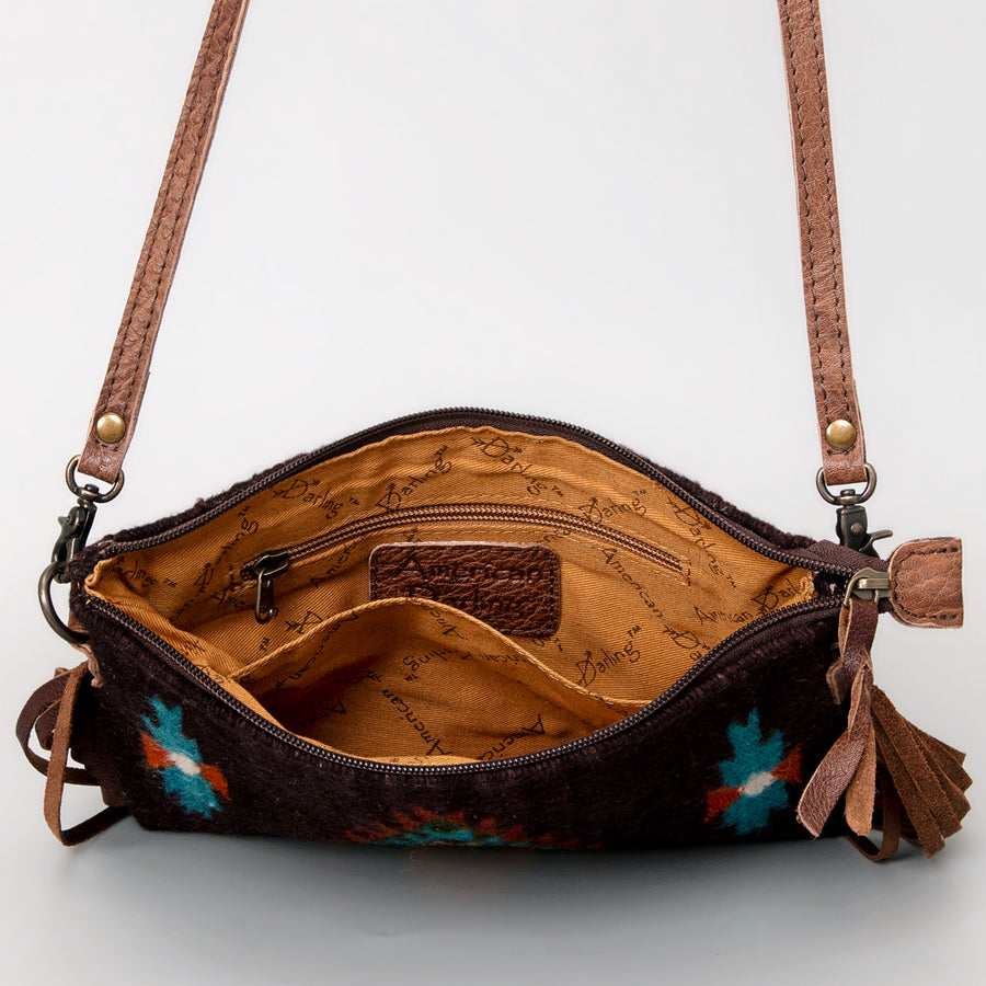American Darling CrossBody Bag Saddle Blanket Fabric Genuine Leather Western Women Handbag Purse | for Cute Travel