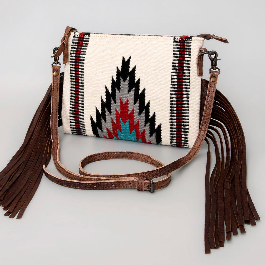 American Darling Handcrafted Western Cross body Bag with Woven Saddle Blanket and Fringes - Uhorse