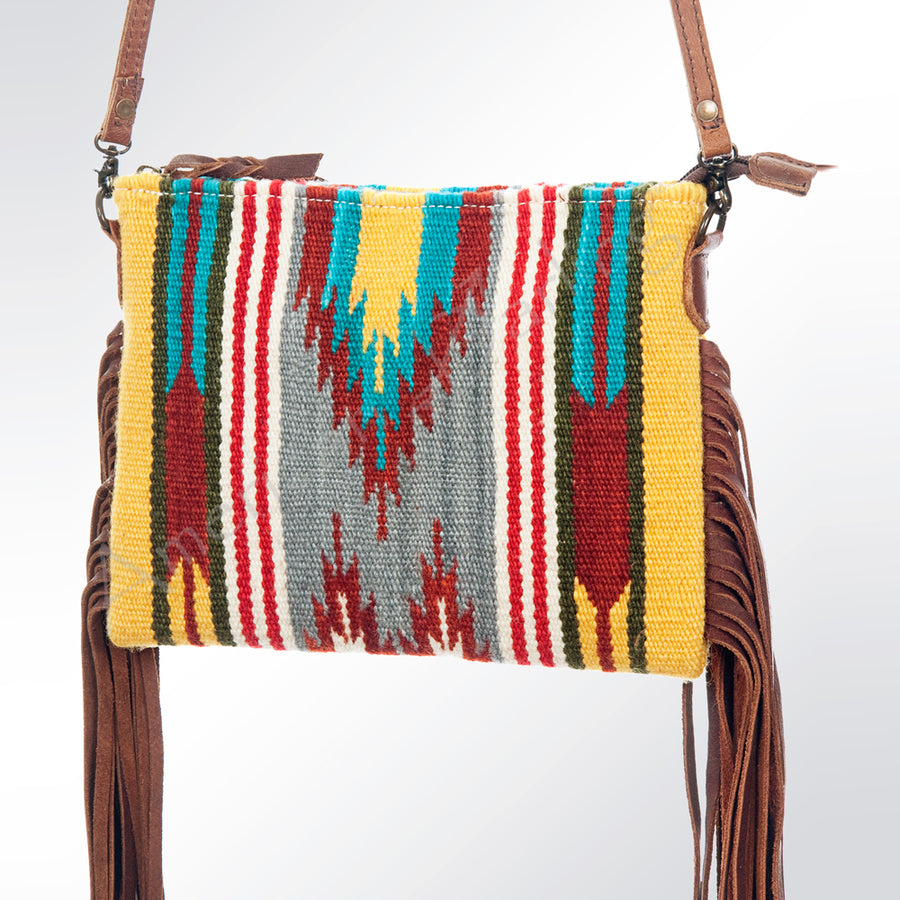American Darling Handcrafted Western Cross body Bag with Woven Saddle Blanket and Fringes - Uhorse