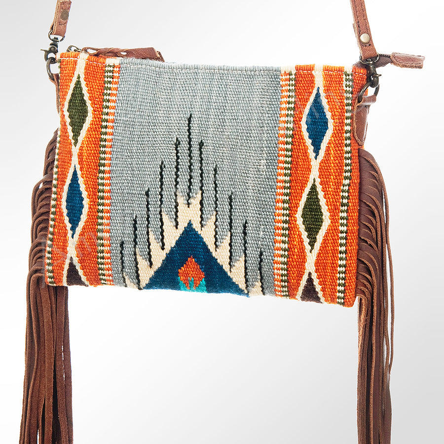 American Darling Handcrafted Western Cross body Bag with Woven Saddle Blanket and Fringes - Uhorse