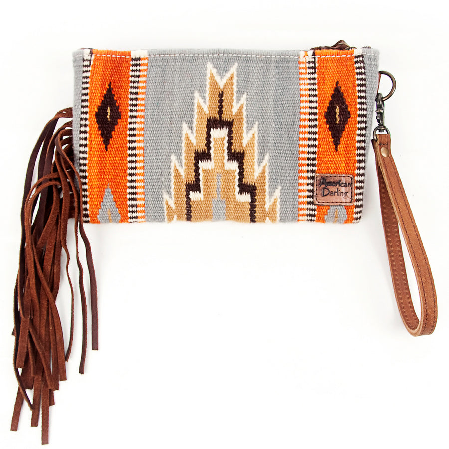 American Darling Wristlet Bag Handcrafted from Floral Embossed Damascus Genuine Leather with YKK Zipper and Wrist Strap