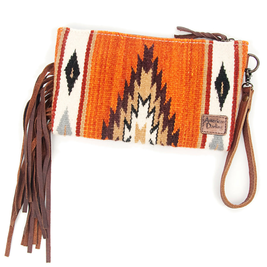 American Darling Wristlet Bag Handcrafted from Floral Embossed Damascus Genuine Leather with YKK Zipper and Wrist Strap